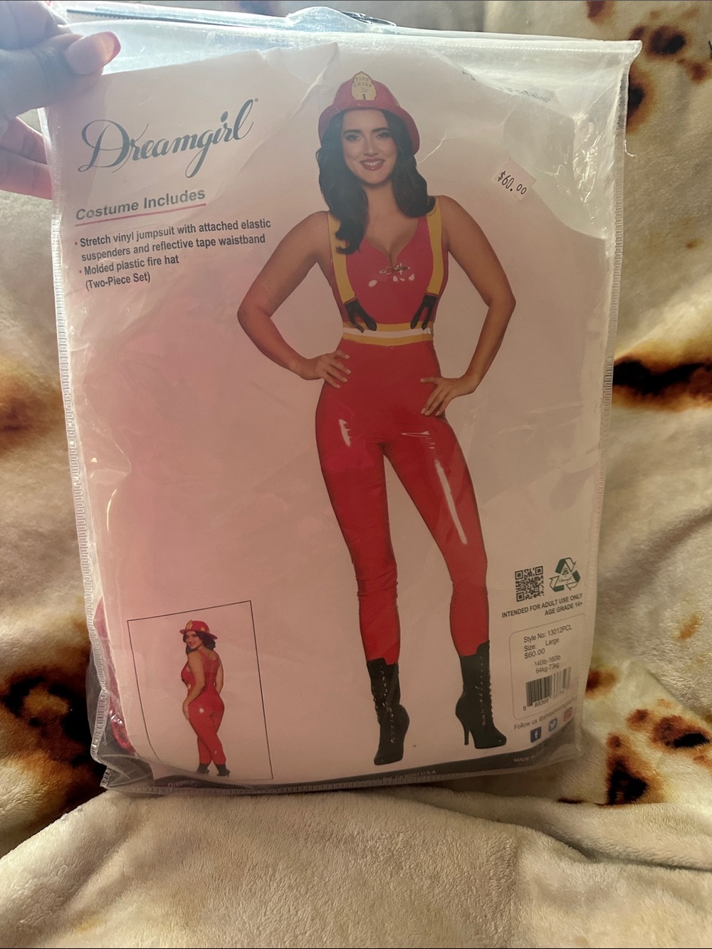 Dreamgirl Red Vinyl Firefighter Jumpsuit with Yellow Suspenders